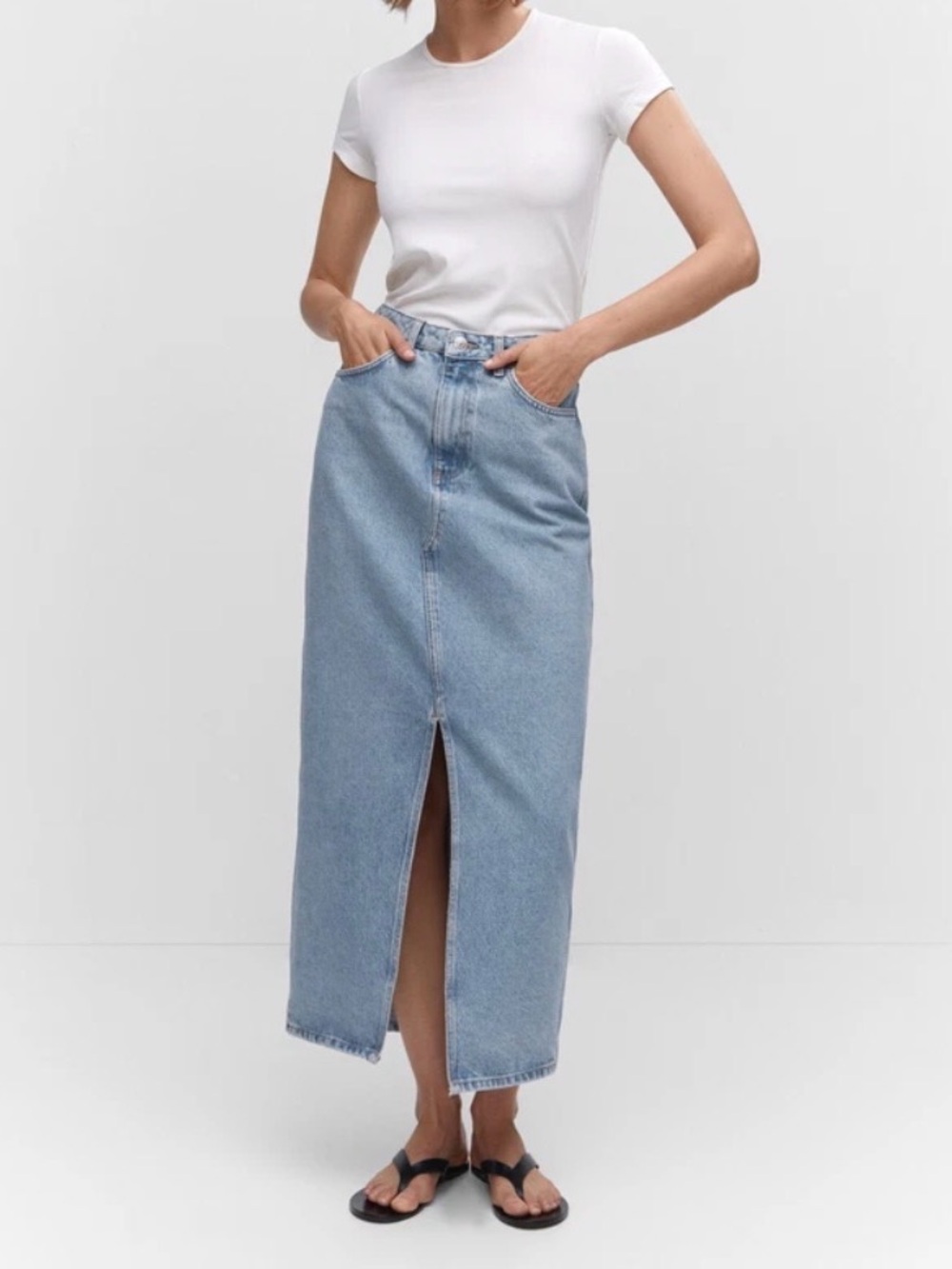 Mango Blue Denim Jean Skirt front slit